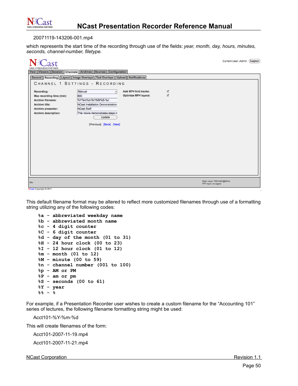 Ncast presentation recorder reference manual | NCast PR720 User Manual | Page 50 / 103