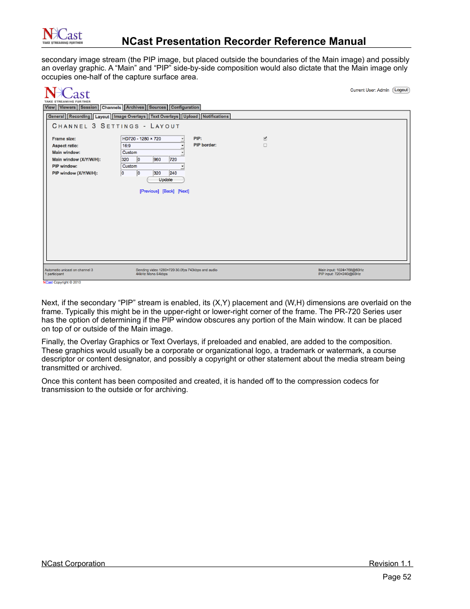 Ncast presentation recorder reference manual | NCast PR720 User Manual | Page 52 / 103