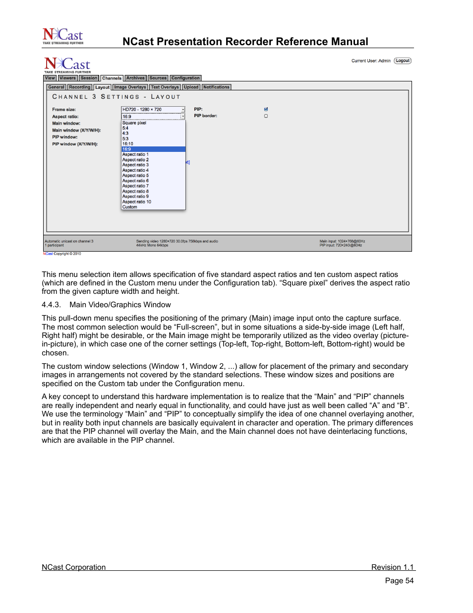 Ncast presentation recorder reference manual | NCast PR720 User Manual | Page 54 / 103