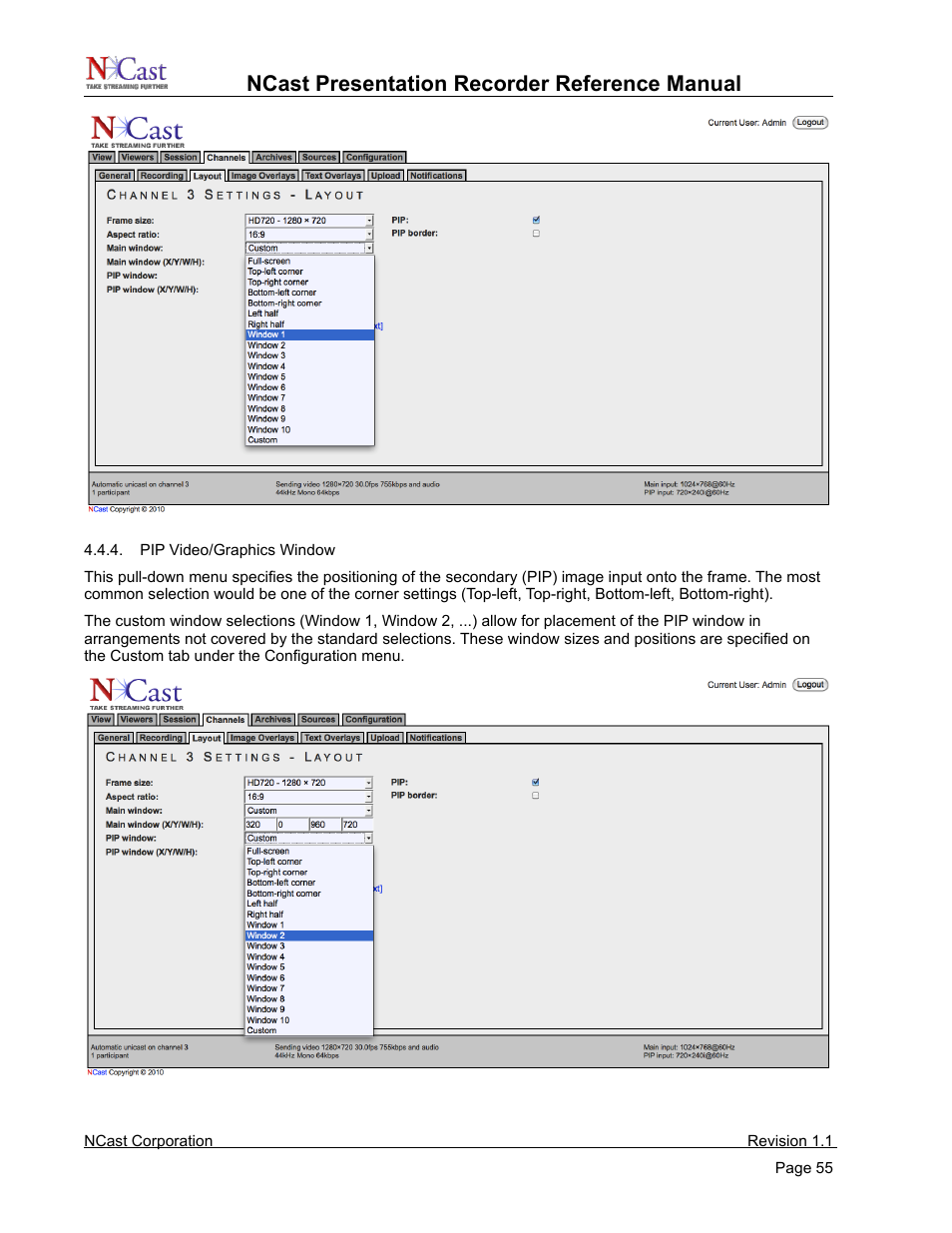 Ncast presentation recorder reference manual | NCast PR720 User Manual | Page 55 / 103