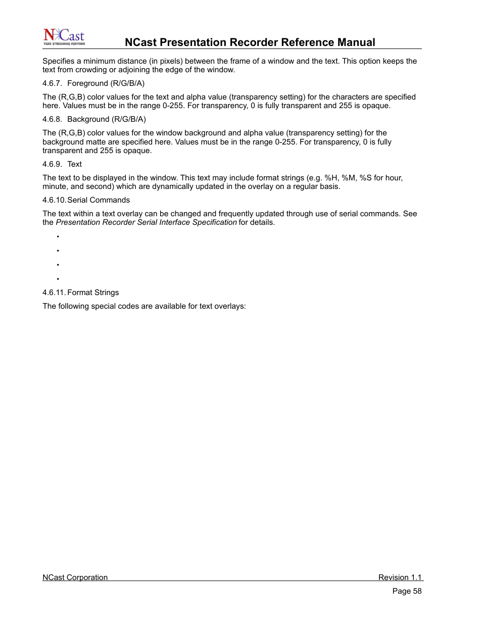 Ncast presentation recorder reference manual | NCast PR720 User Manual | Page 58 / 103