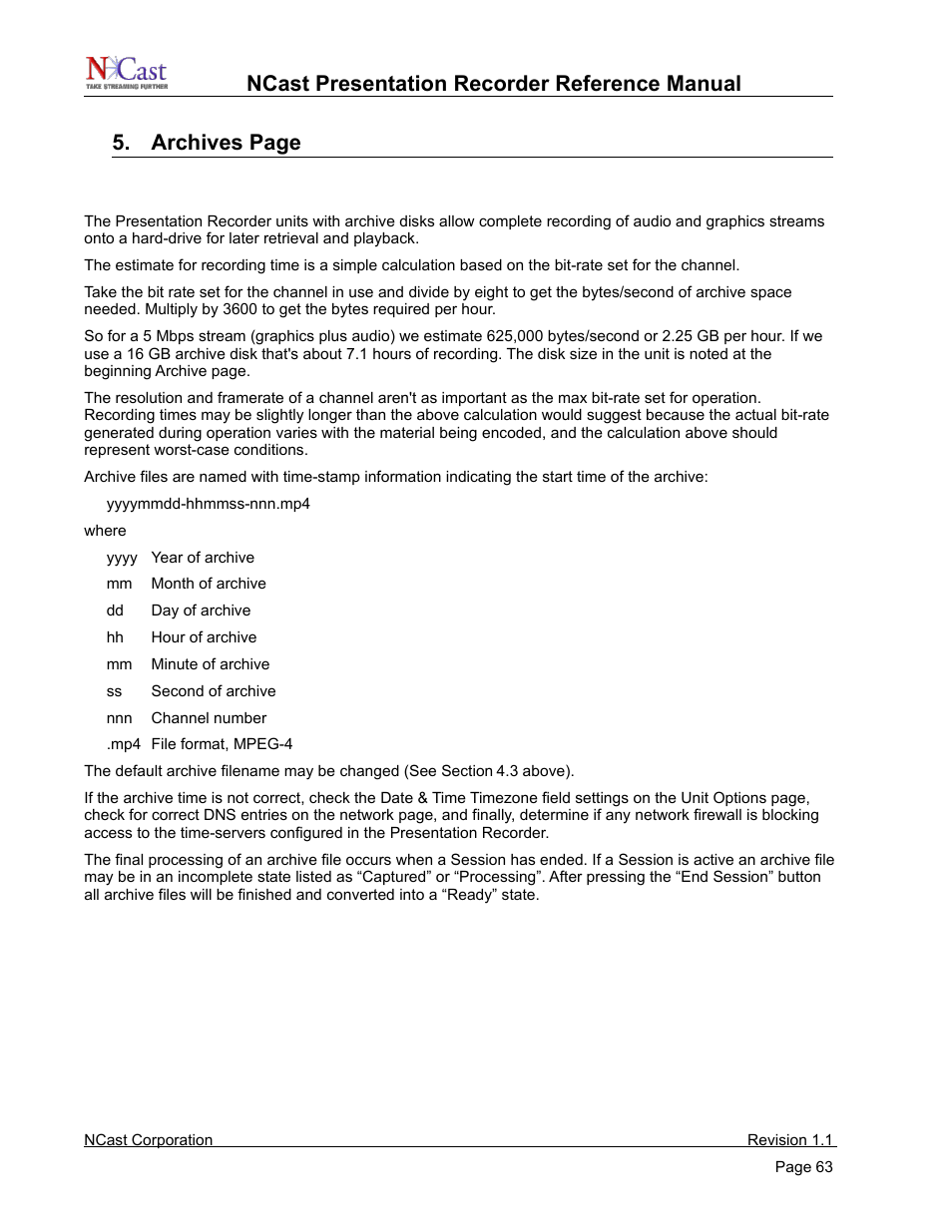 Archive settings | NCast PR720 User Manual | Page 63 / 103