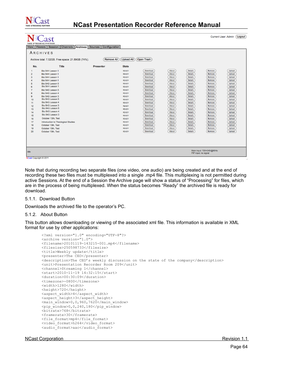 Ncast presentation recorder reference manual | NCast PR720 User Manual | Page 64 / 103