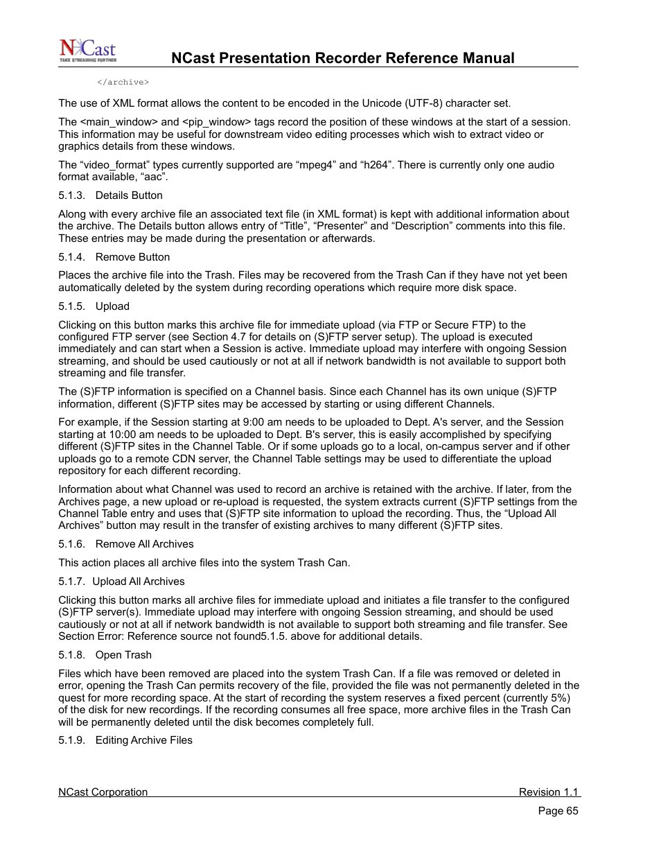 Ncast presentation recorder reference manual | NCast PR720 User Manual | Page 65 / 103