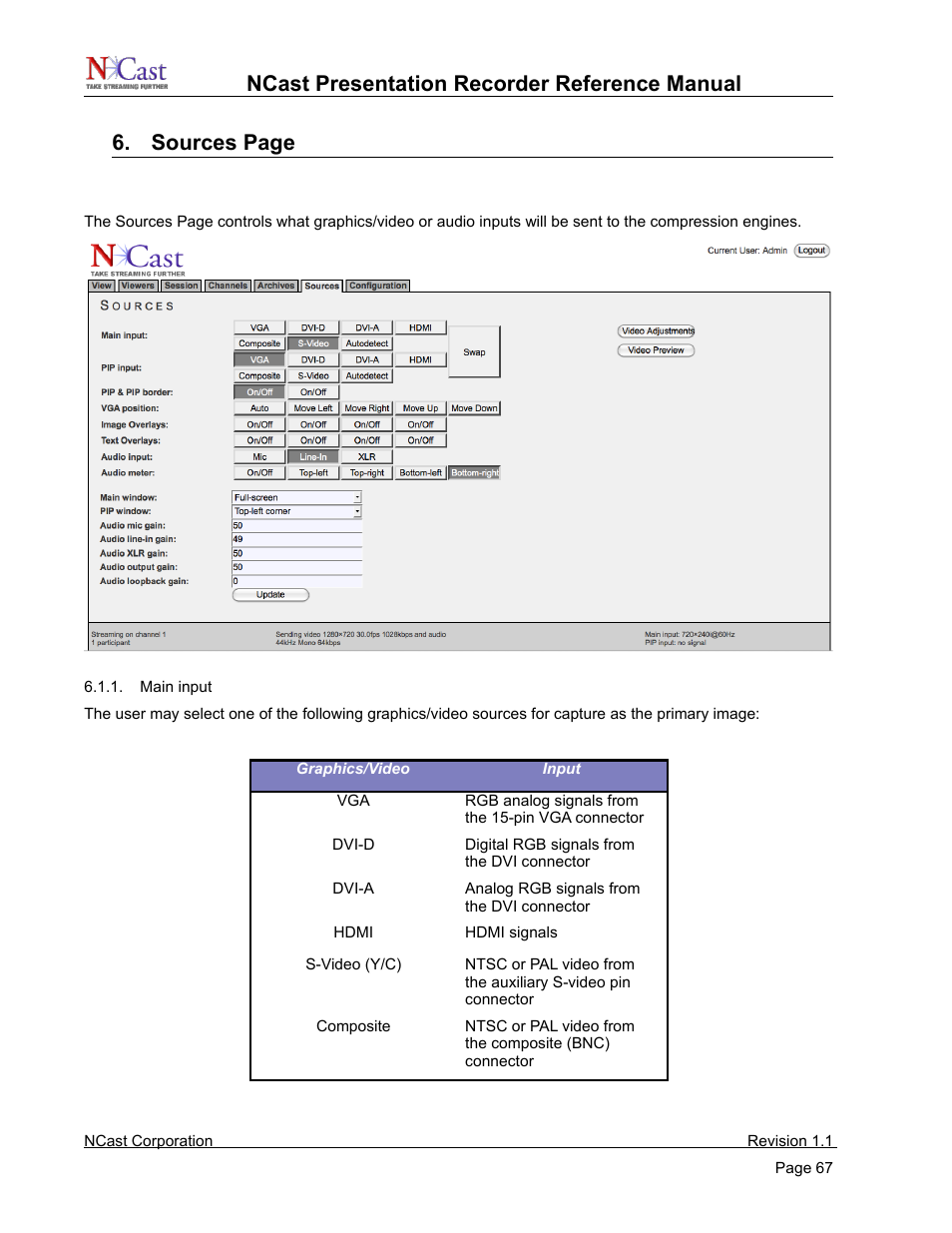 Sources settings | NCast PR720 User Manual | Page 67 / 103