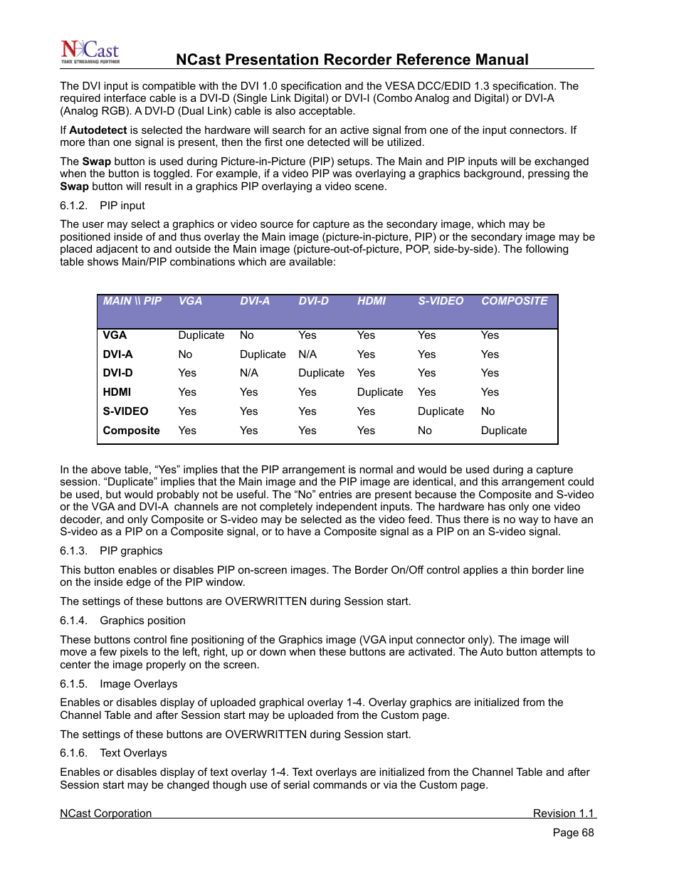 Ncast presentation recorder reference manual | NCast PR720 User Manual | Page 68 / 103