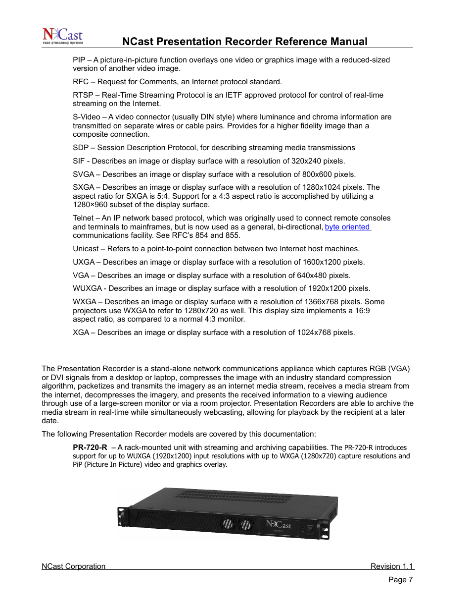 Presentation recorders, Ncast presentation recorder reference manual | NCast PR720 User Manual | Page 7 / 103