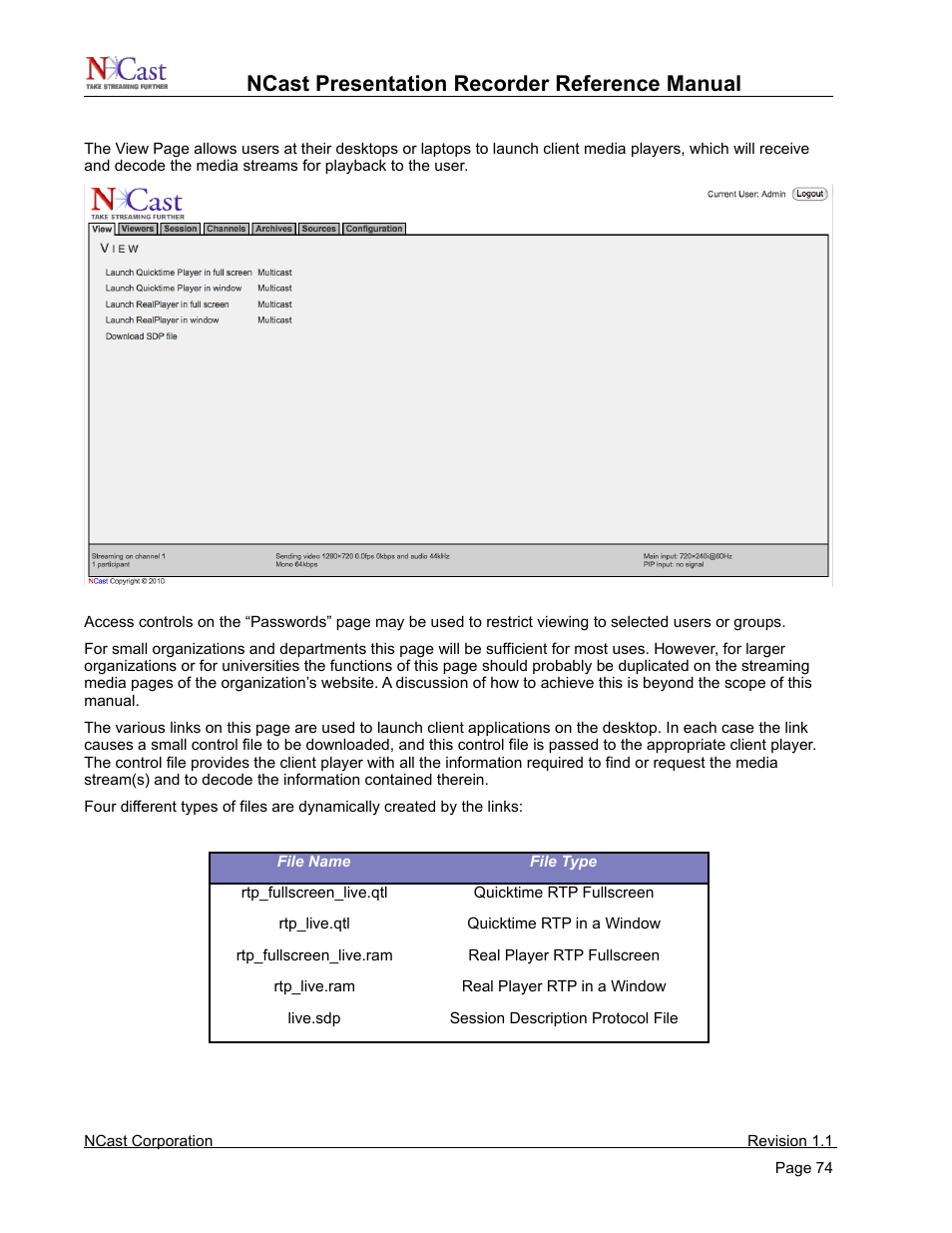 Ncast presentation recorder reference manual | NCast PR720 User Manual | Page 74 / 103