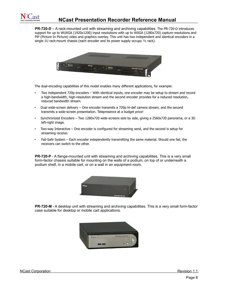 Ncast presentation recorder reference manual | NCast PR720 User Manual | Page 8 / 103