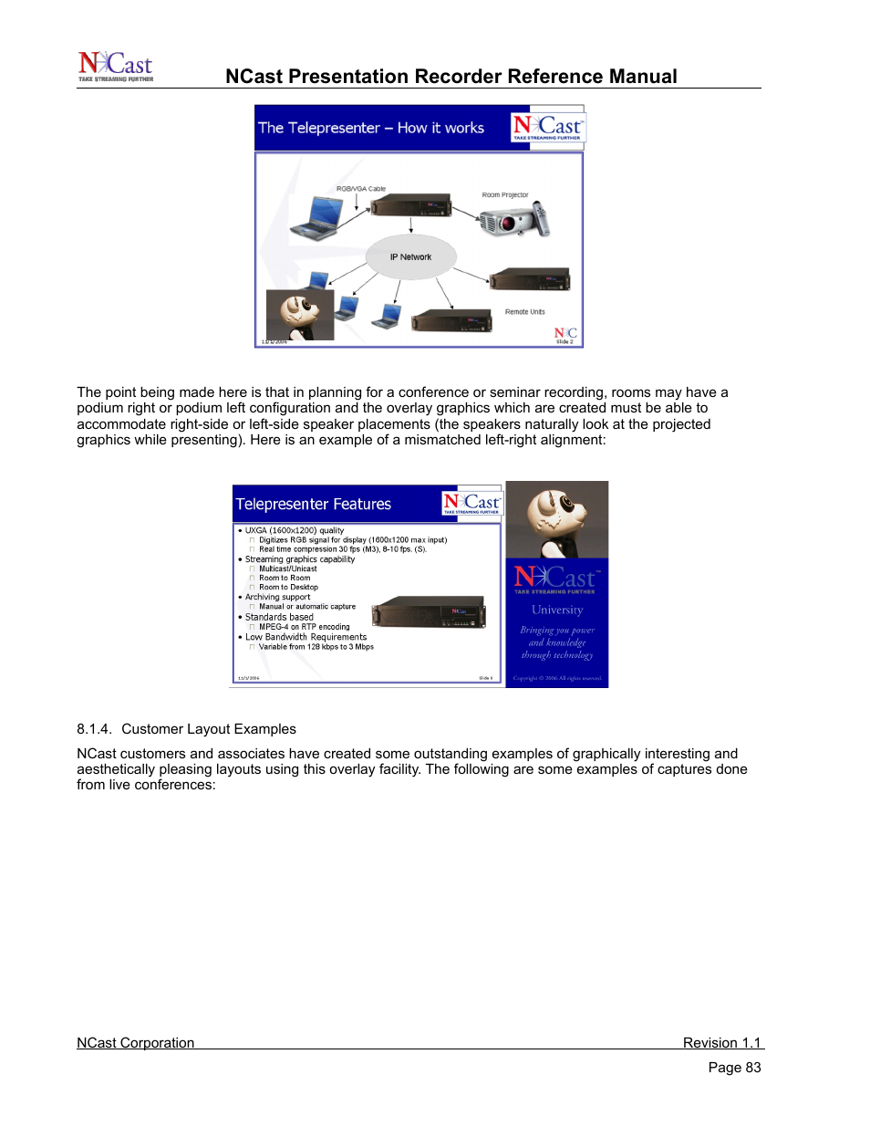 Ncast presentation recorder reference manual | NCast PR720 User Manual | Page 83 / 103