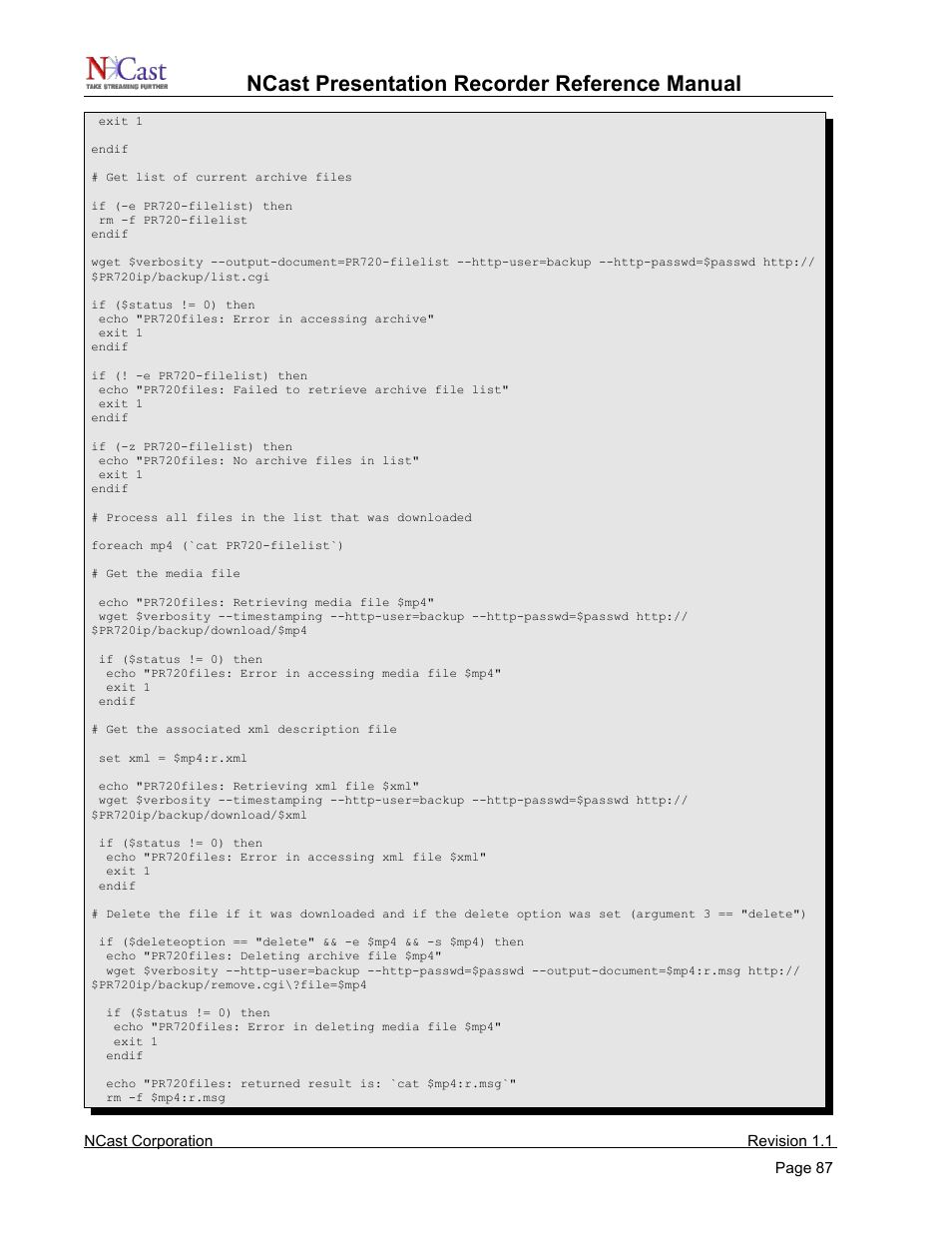 Ncast presentation recorder reference manual | NCast PR720 User Manual | Page 87 / 103