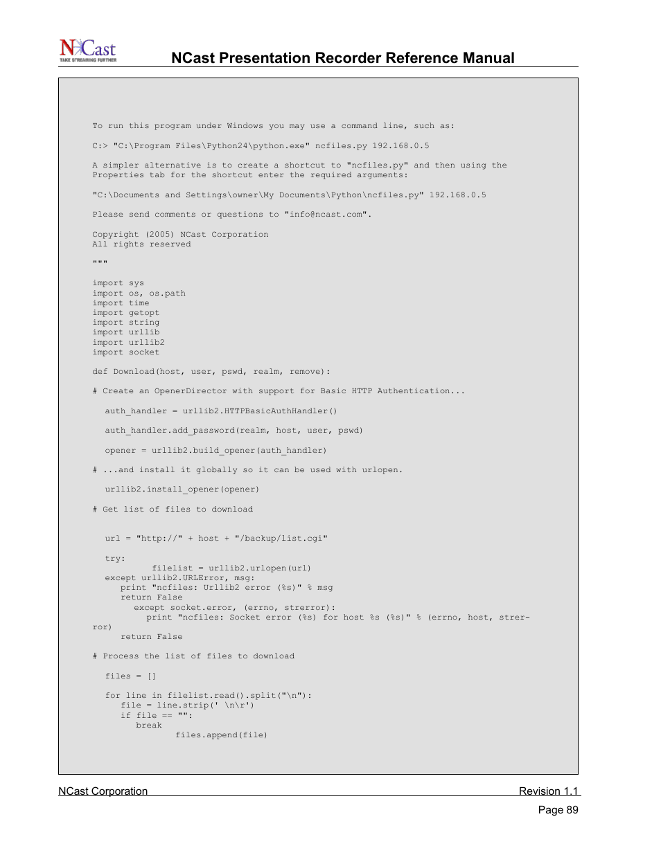 Ncast presentation recorder reference manual | NCast PR720 User Manual | Page 89 / 103