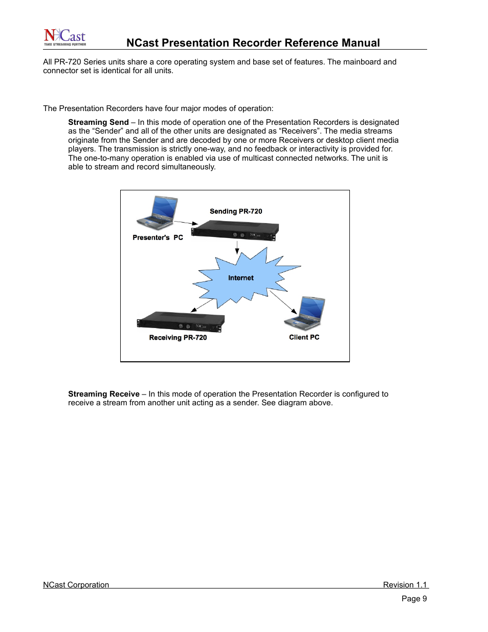 Presentation recorder modes of operation, Ncast presentation recorder reference manual | NCast PR720 User Manual | Page 9 / 103