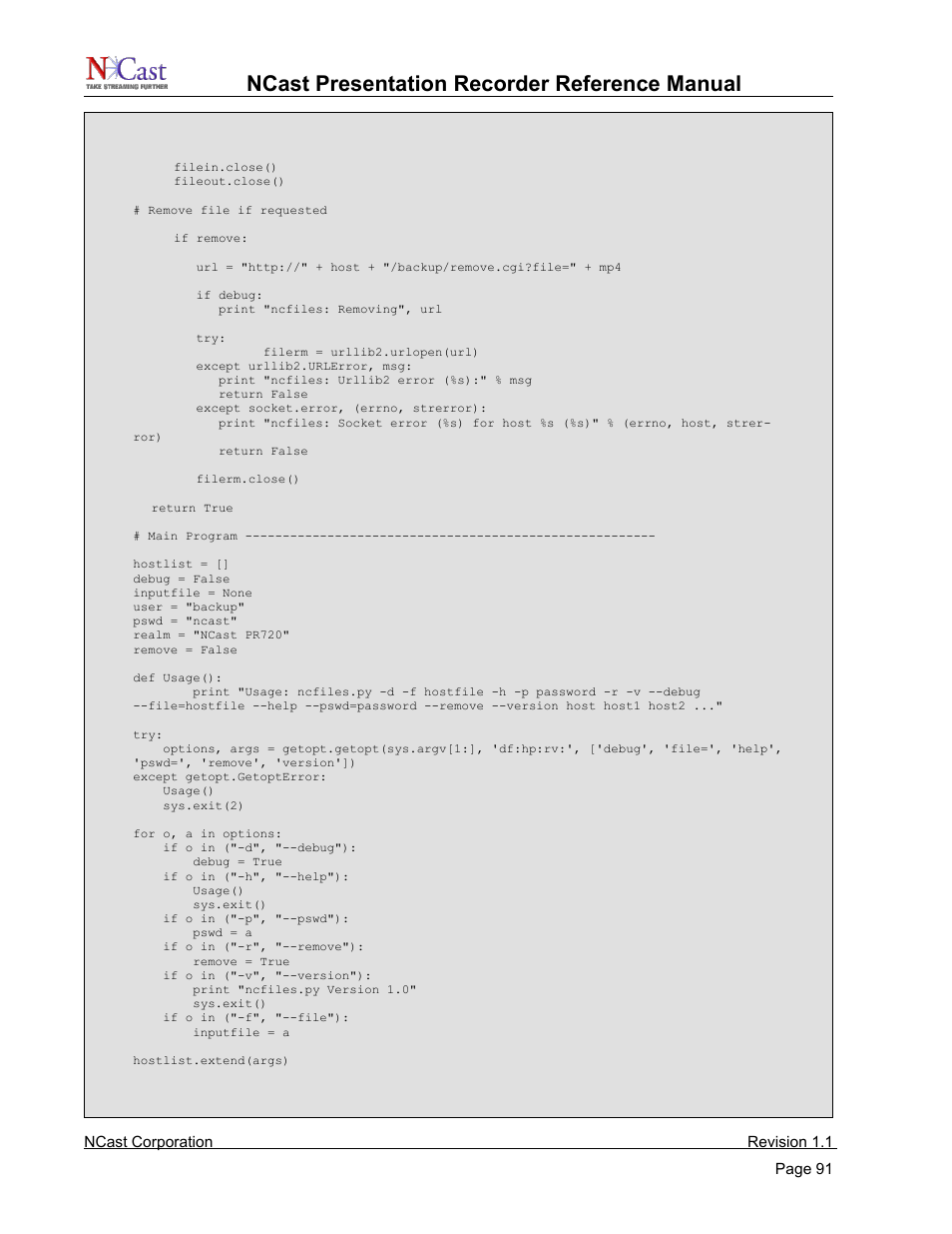 Ncast presentation recorder reference manual | NCast PR720 User Manual | Page 91 / 103