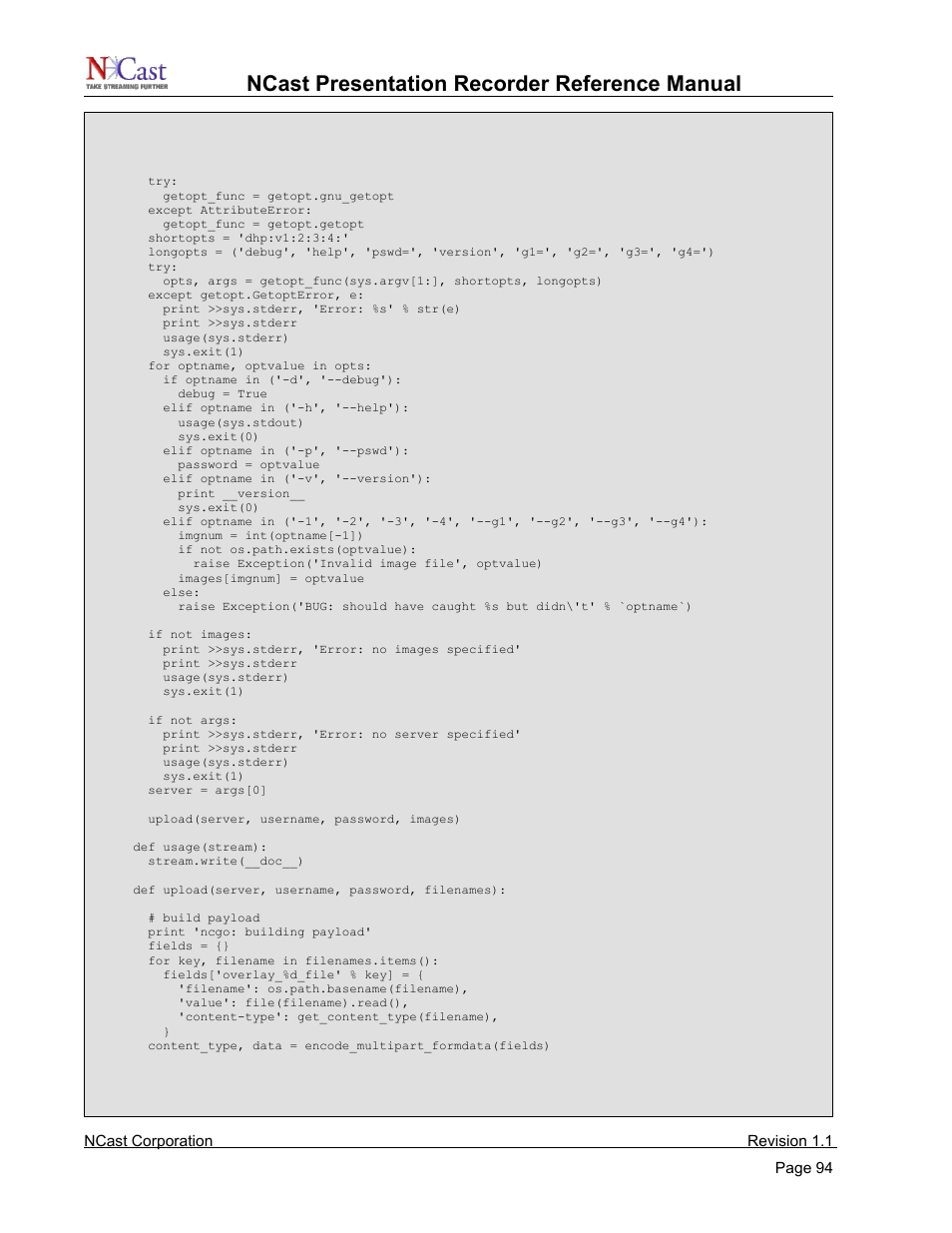 Ncast presentation recorder reference manual | NCast PR720 User Manual | Page 94 / 103