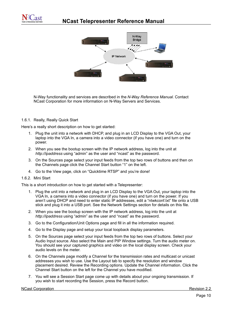 Startup, Ncast telepresenter reference manual | NCast Telepresenter M4 User Manual | Page 10 / 107