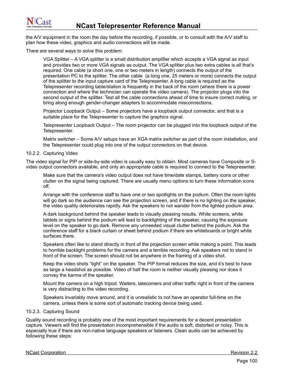 Ncast telepresenter reference manual | NCast Telepresenter M4 User Manual | Page 100 / 107