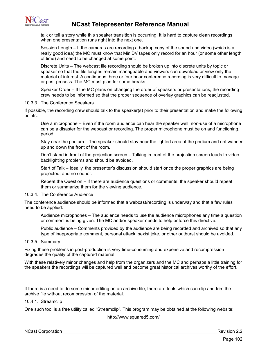 Video post-production, Ncast telepresenter reference manual | NCast Telepresenter M4 User Manual | Page 102 / 107