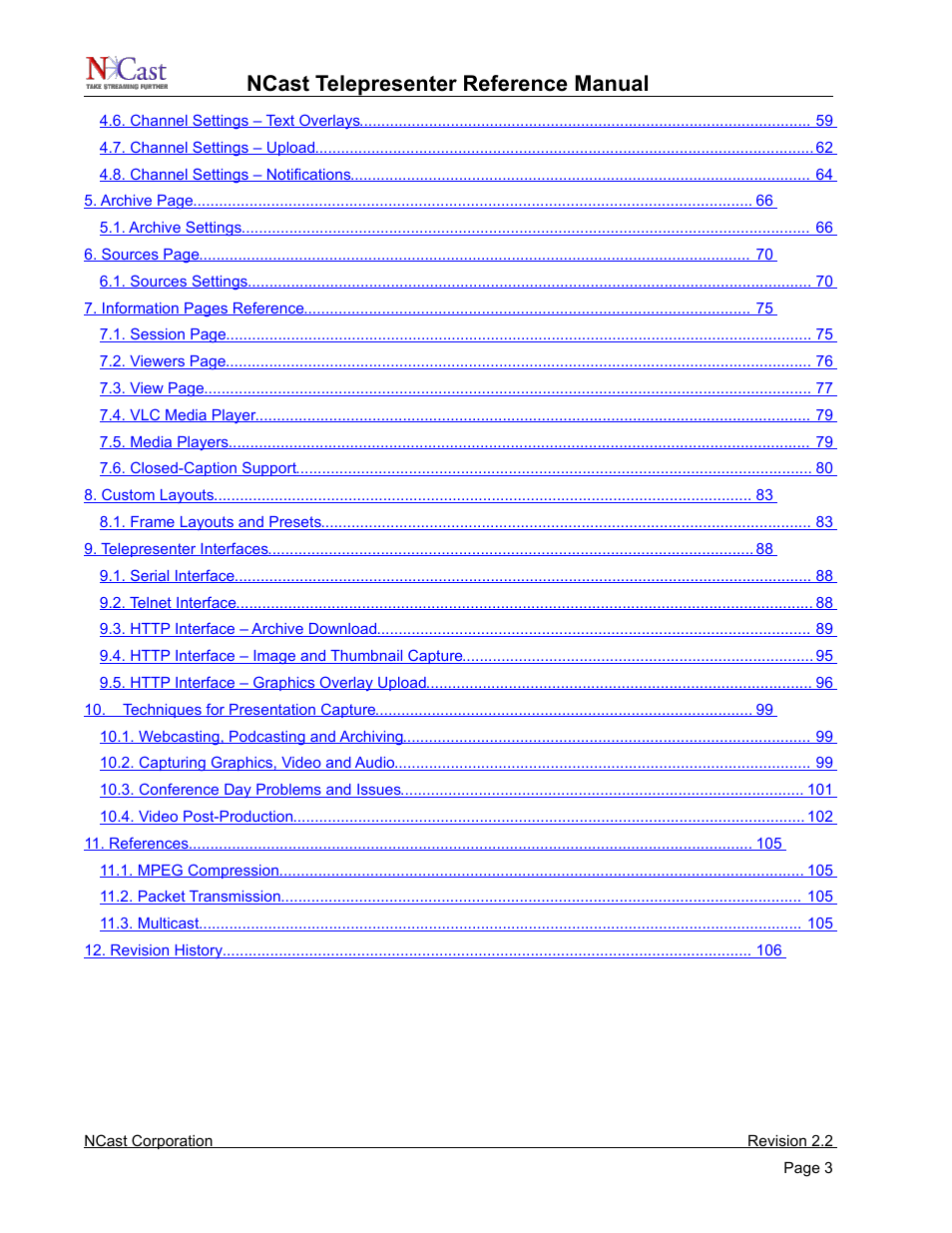 Ncast telepresenter reference manual | NCast Telepresenter M4 User Manual | Page 3 / 107