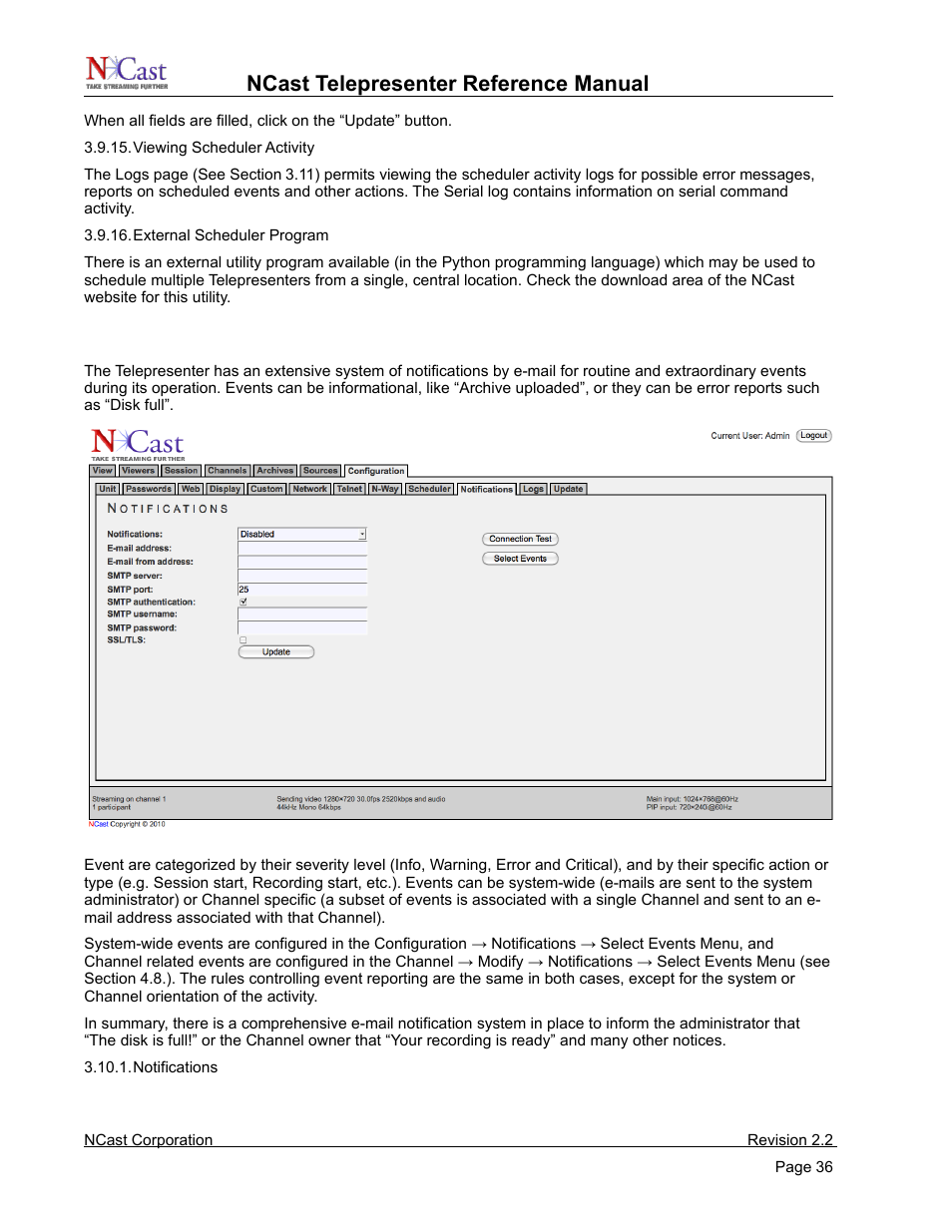 Notifications, Ncast telepresenter reference manual | NCast Telepresenter M4 User Manual | Page 36 / 107