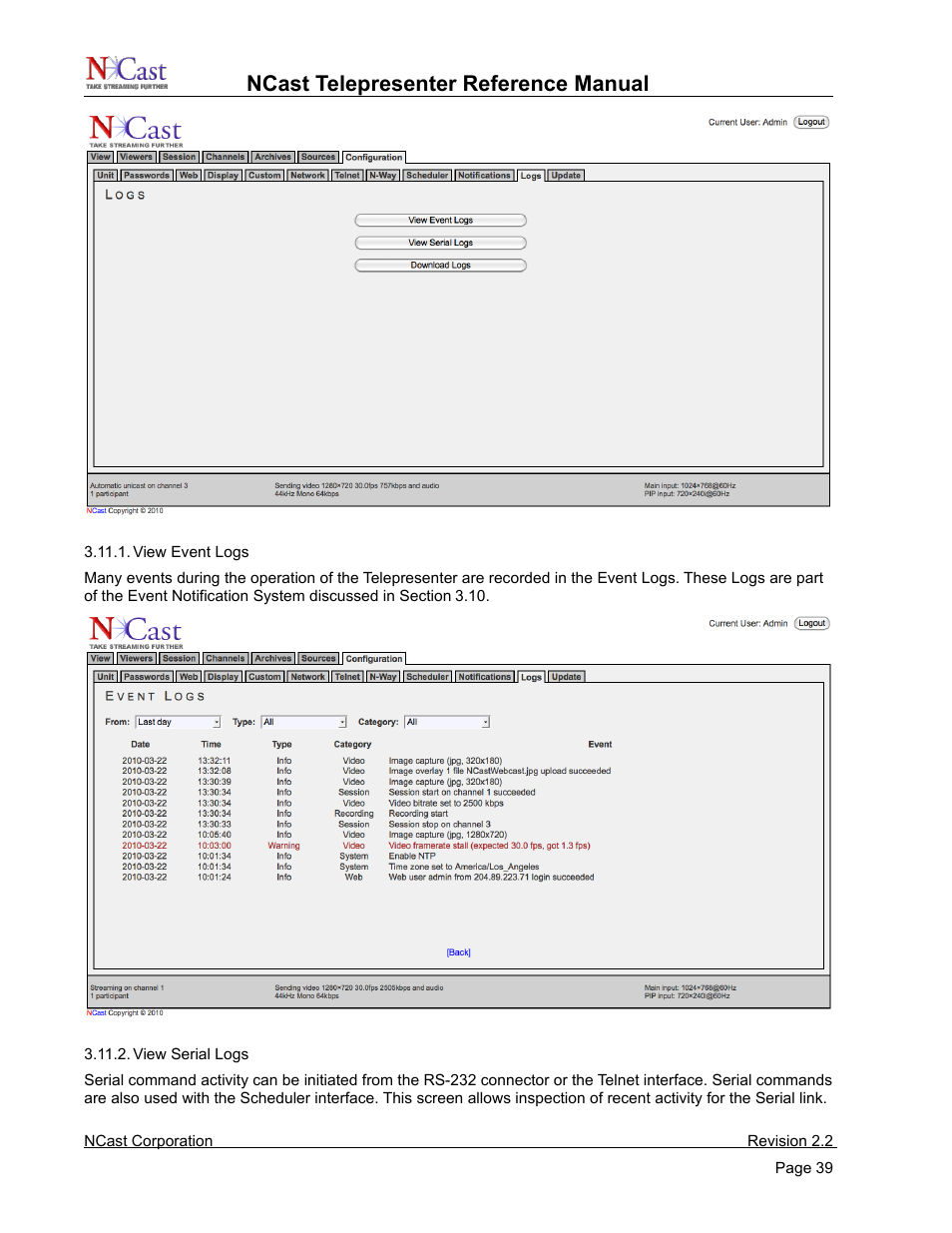 Ncast telepresenter reference manual | NCast Telepresenter M4 User Manual | Page 39 / 107