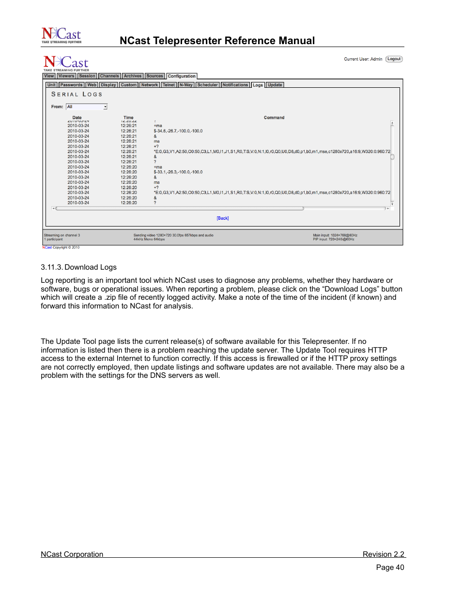 Update tool, Ncast telepresenter reference manual | NCast Telepresenter M4 User Manual | Page 40 / 107