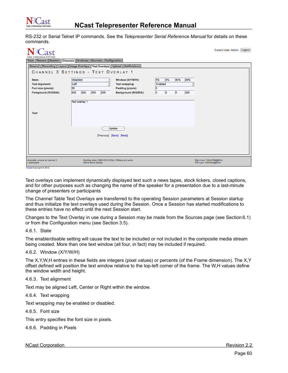 Ncast telepresenter reference manual | NCast Telepresenter M4 User Manual | Page 60 / 107