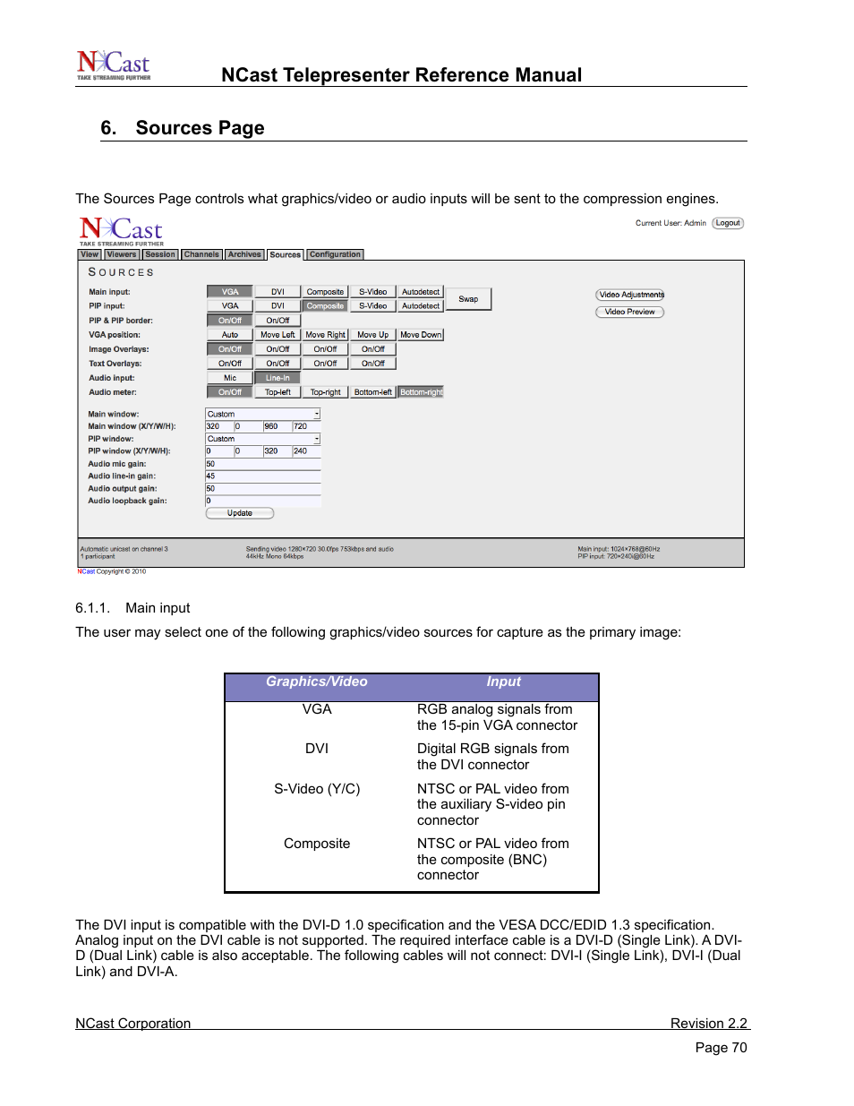 Sources settings | NCast Telepresenter M4 User Manual | Page 70 / 107