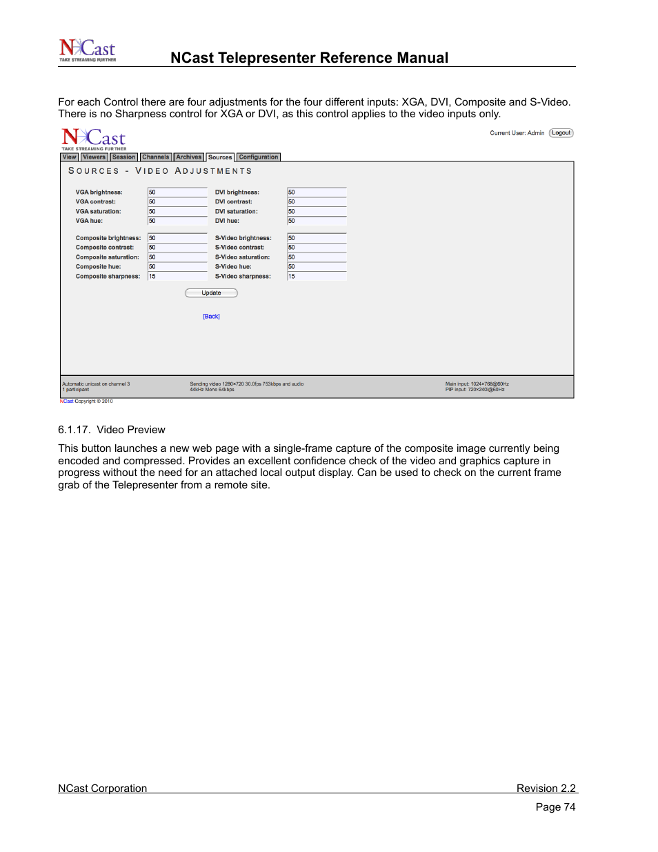 Ncast telepresenter reference manual | NCast Telepresenter M4 User Manual | Page 74 / 107