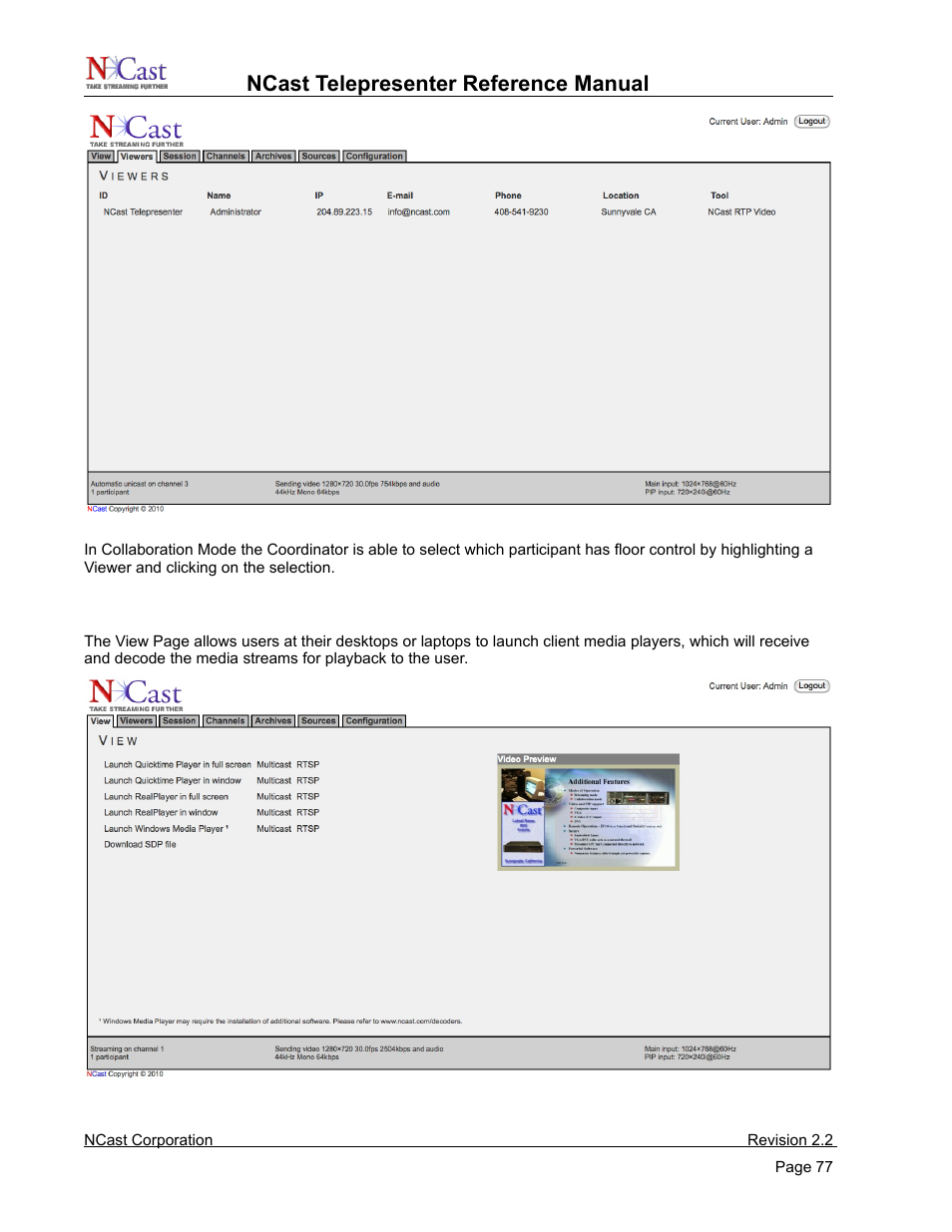 Ncast telepresenter reference manual | NCast Telepresenter M4 User Manual | Page 77 / 107