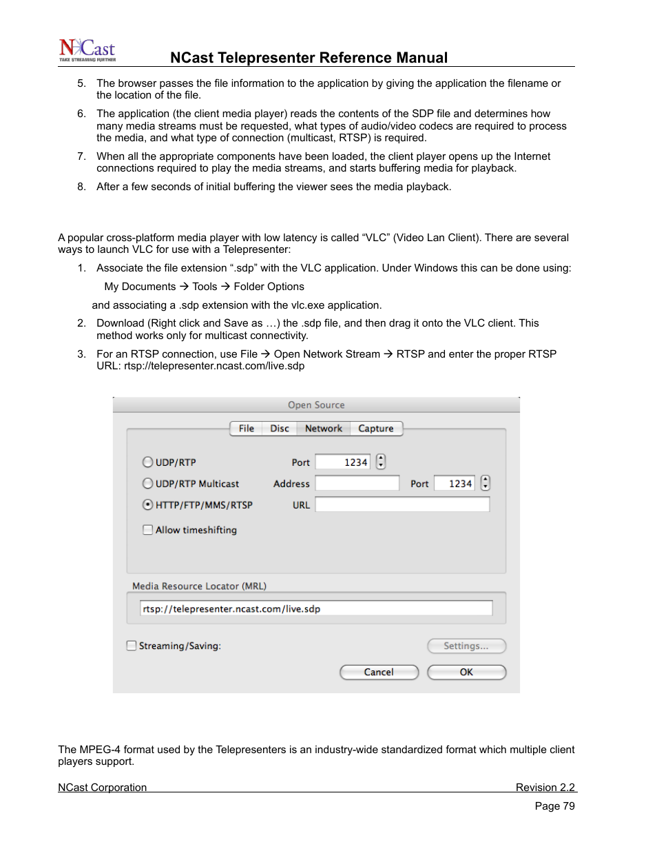 Vlc media player, Media players, Ncast telepresenter reference manual | NCast Telepresenter M4 User Manual | Page 79 / 107