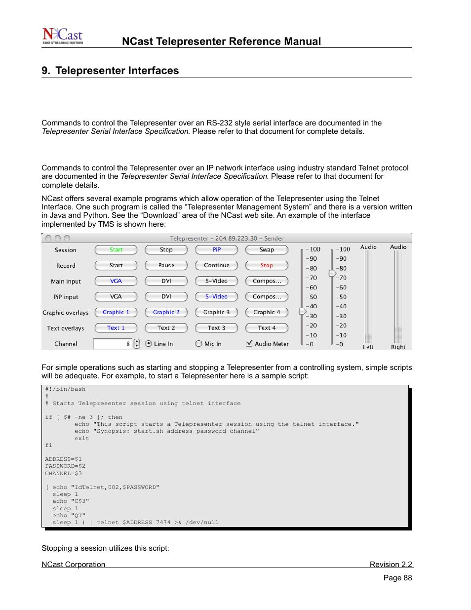 Telepresenter interfaces, Serial interface, Telnet interface | NCast Telepresenter M4 User Manual | Page 88 / 107