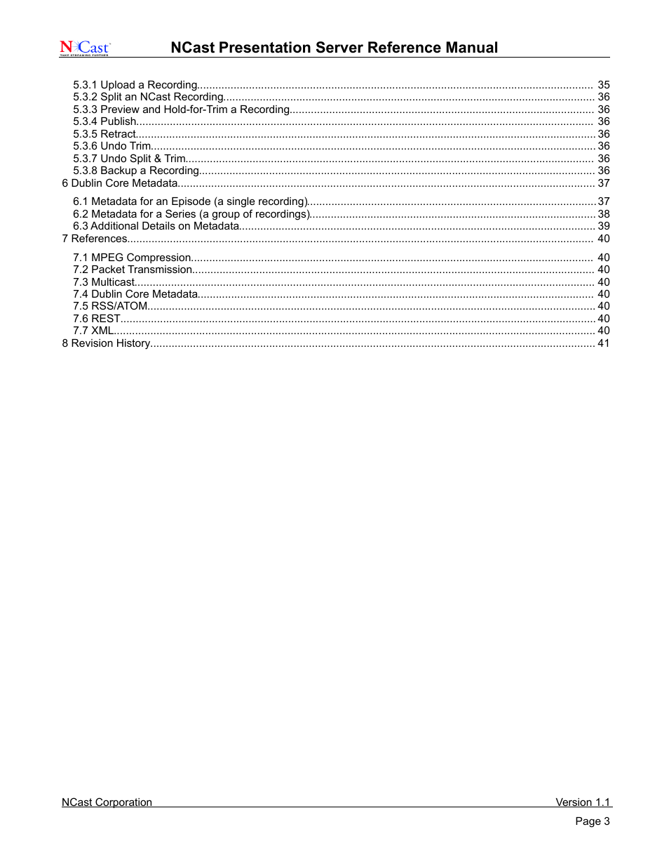 Ncast, Presentation server reference manual | NCast Presentation Server User Manual | Page 3 / 41