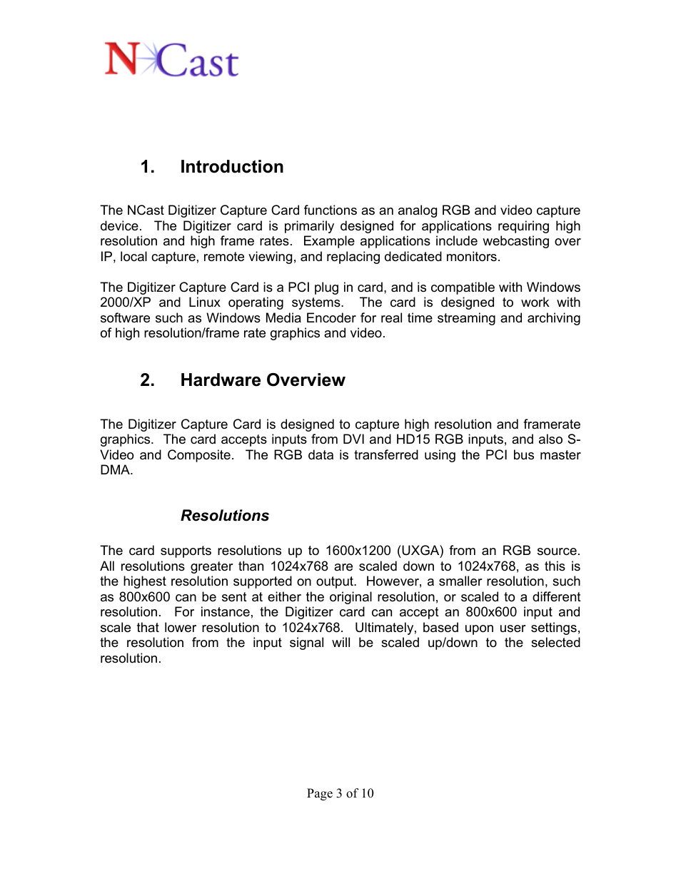 NCast Digitizer Capture Card v2.0 User Manual | Page 3 / 10