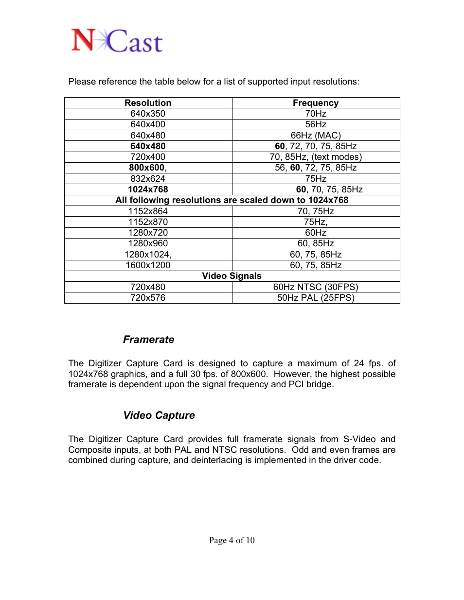 NCast Digitizer Capture Card v2.0 User Manual | Page 4 / 10