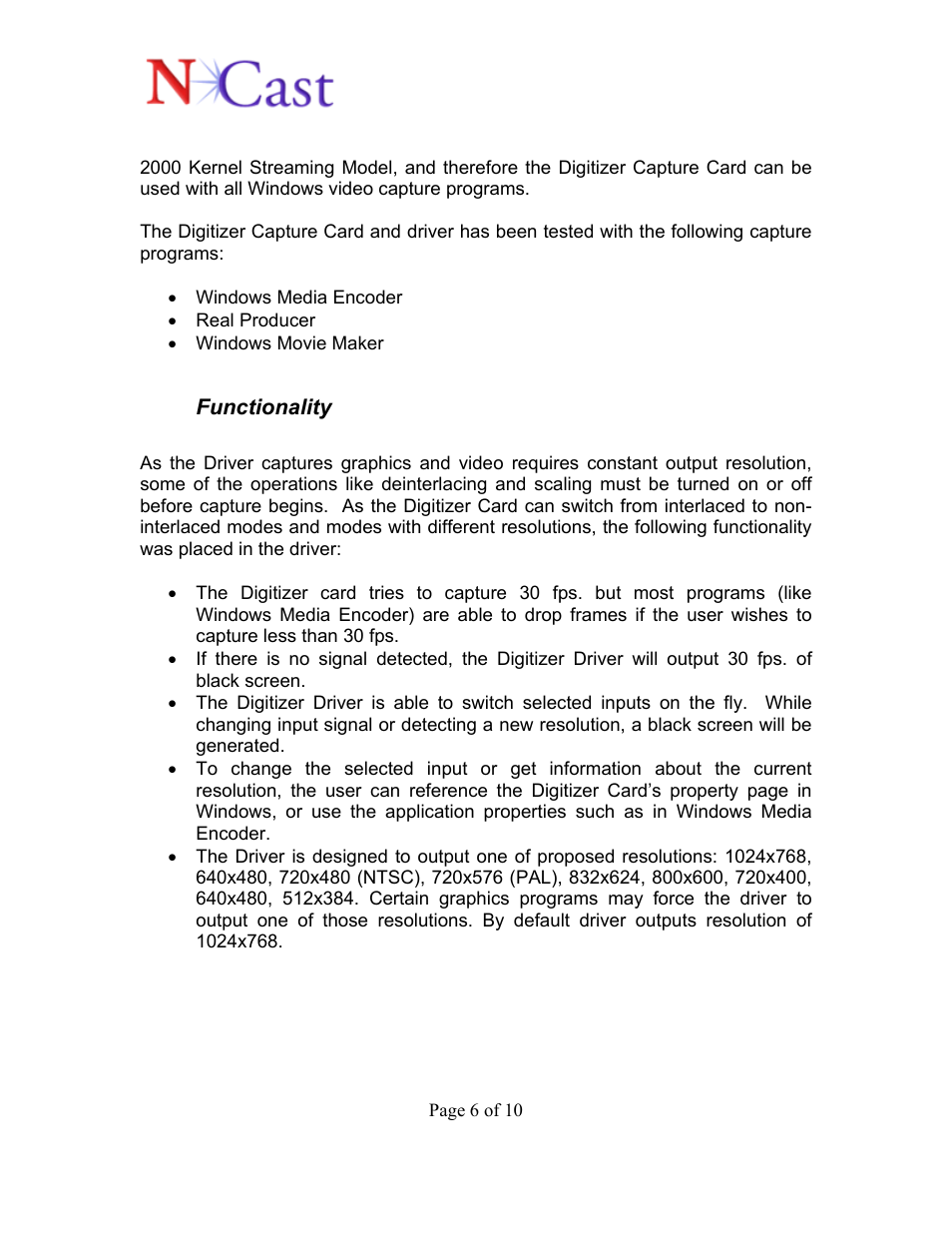 NCast Digitizer Capture Card v2.0 User Manual | Page 6 / 10