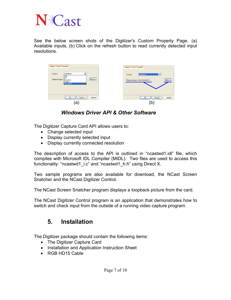 Installation | NCast Digitizer Capture Card v2.0 User Manual | Page 7 / 10