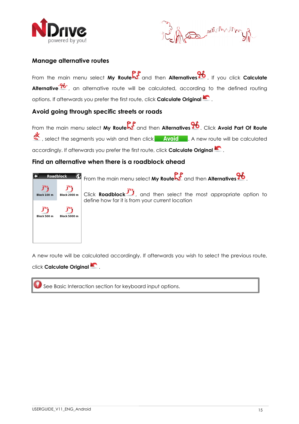 Manage alternative routes, Avoid going through specific streets or roads | NDrive 11 for android User Manual | Page 16 / 33