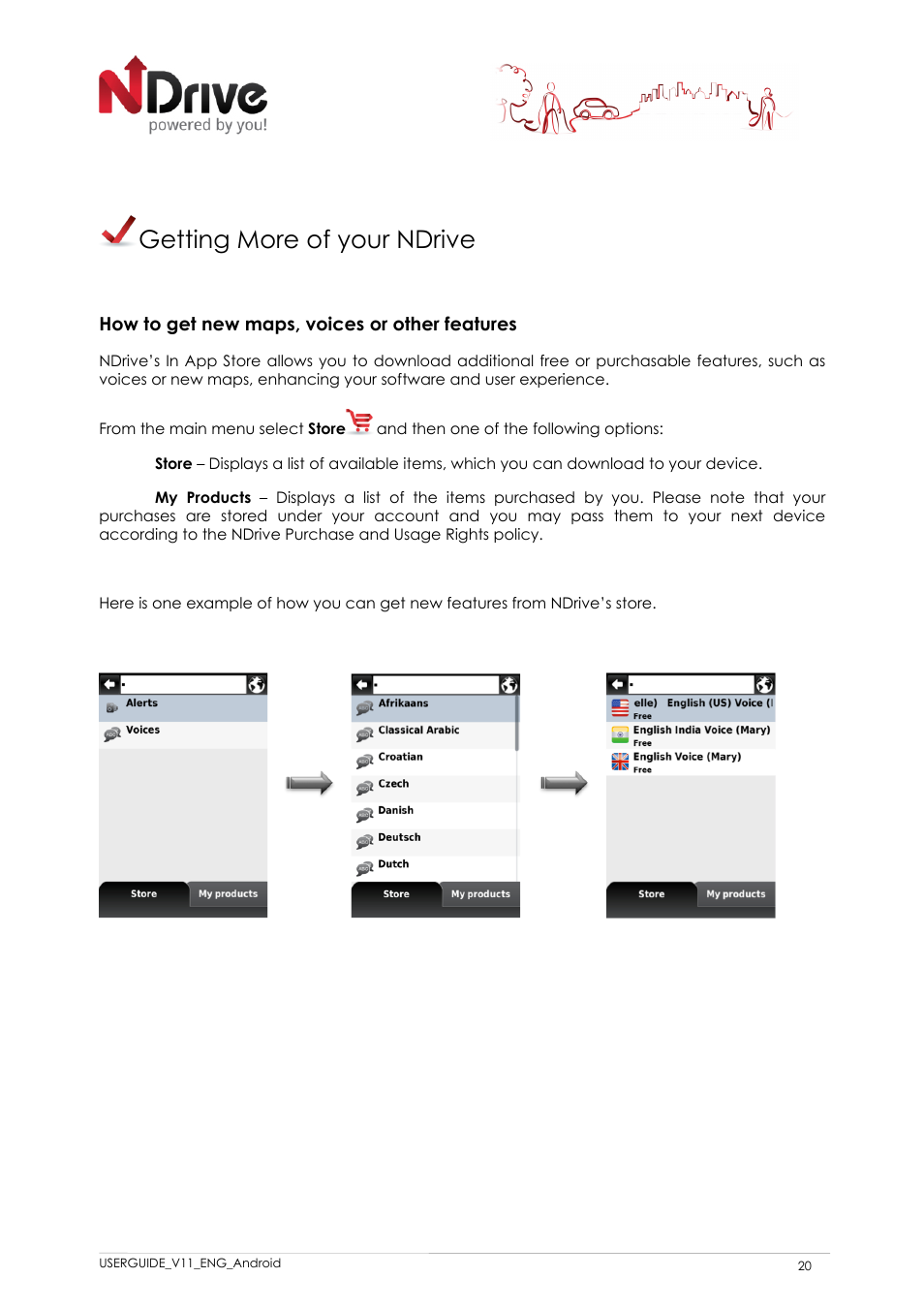 Getting more of your ndrive, How to get new maps, voices or other features | NDrive 11 for android User Manual | Page 21 / 33