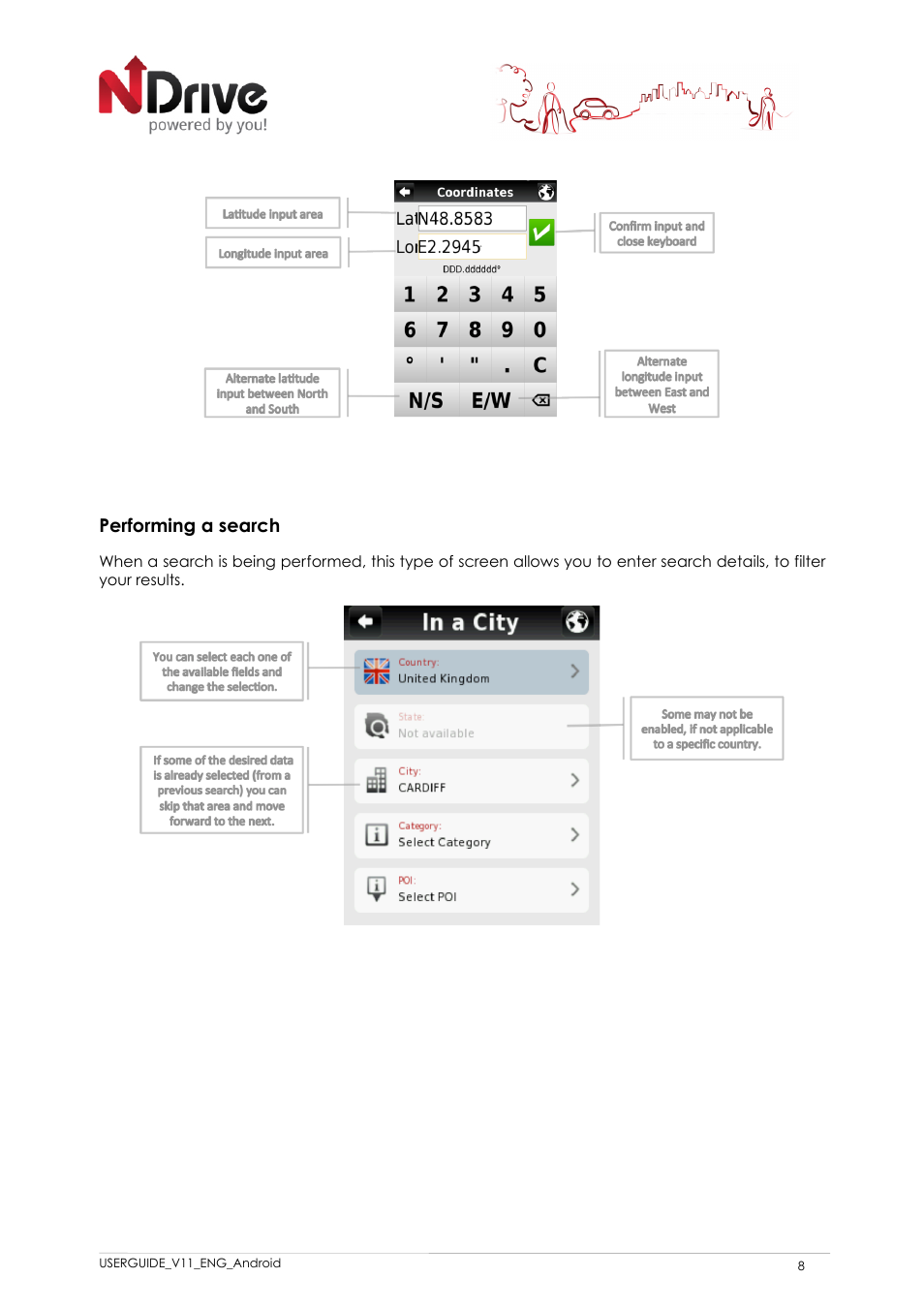 Performing a search | NDrive 11 for android User Manual | Page 9 / 33