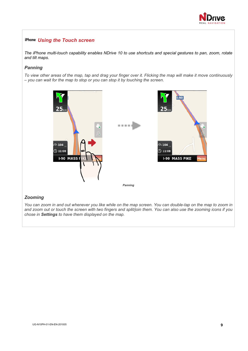 Using the touch screen | NDrive 10 for phones User Manual | Page 10 / 67