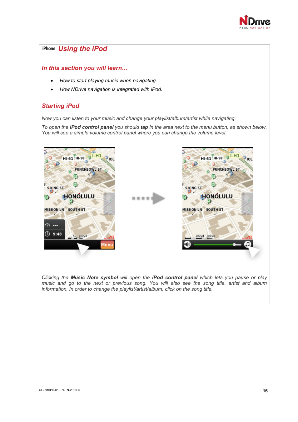 Using the ipod | NDrive 10 for phones User Manual | Page 17 / 67