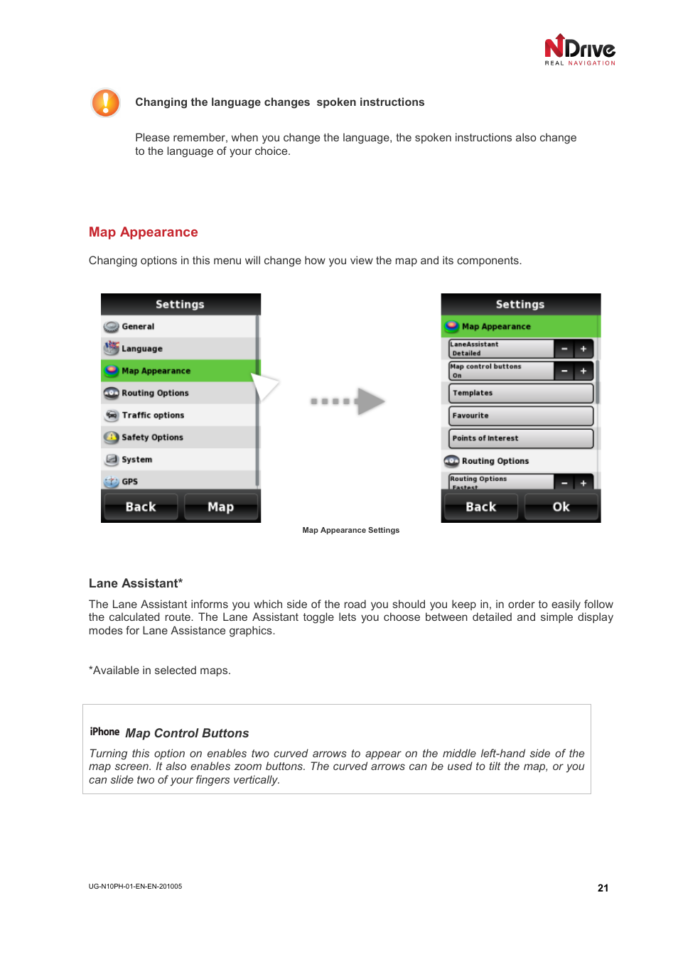 Map appearance | NDrive 10 for phones User Manual | Page 22 / 67
