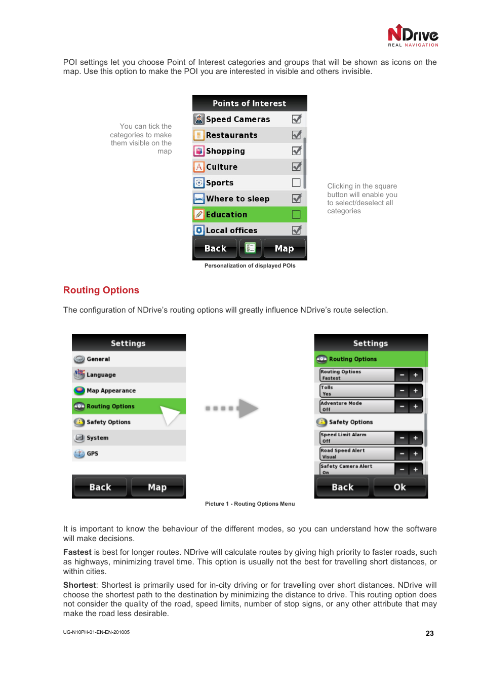 Routing options | NDrive 10 for phones User Manual | Page 24 / 67
