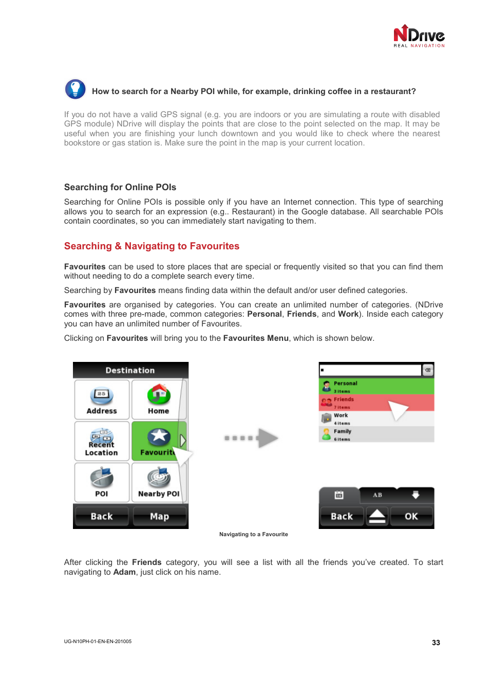 Searching & navigating to favourites | NDrive 10 for phones User Manual | Page 34 / 67