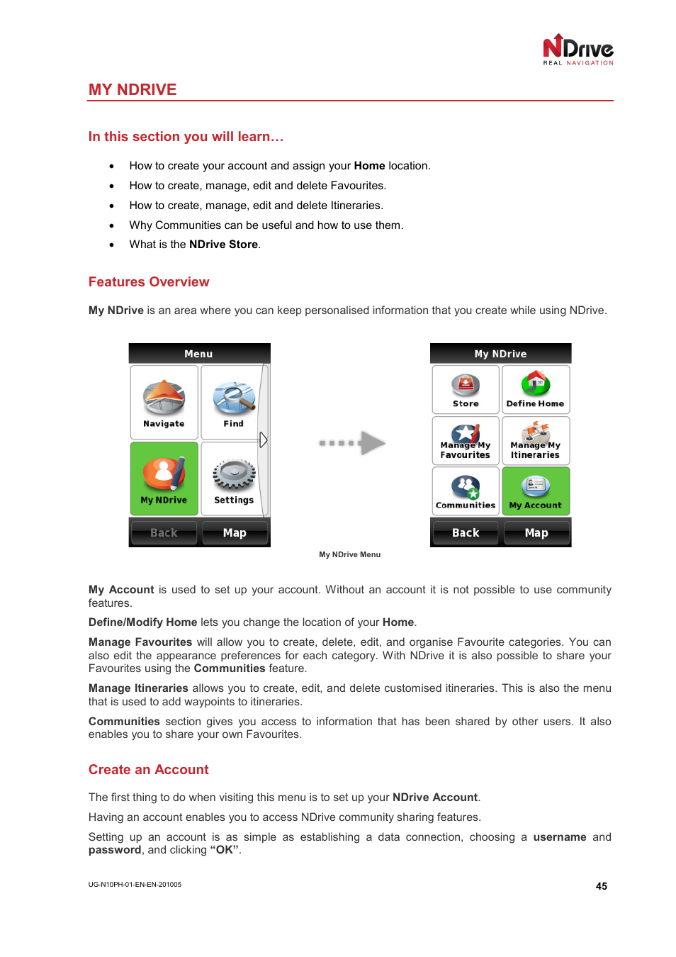 My ndrive, In this section you will learn | NDrive 10 for phones User Manual | Page 46 / 67