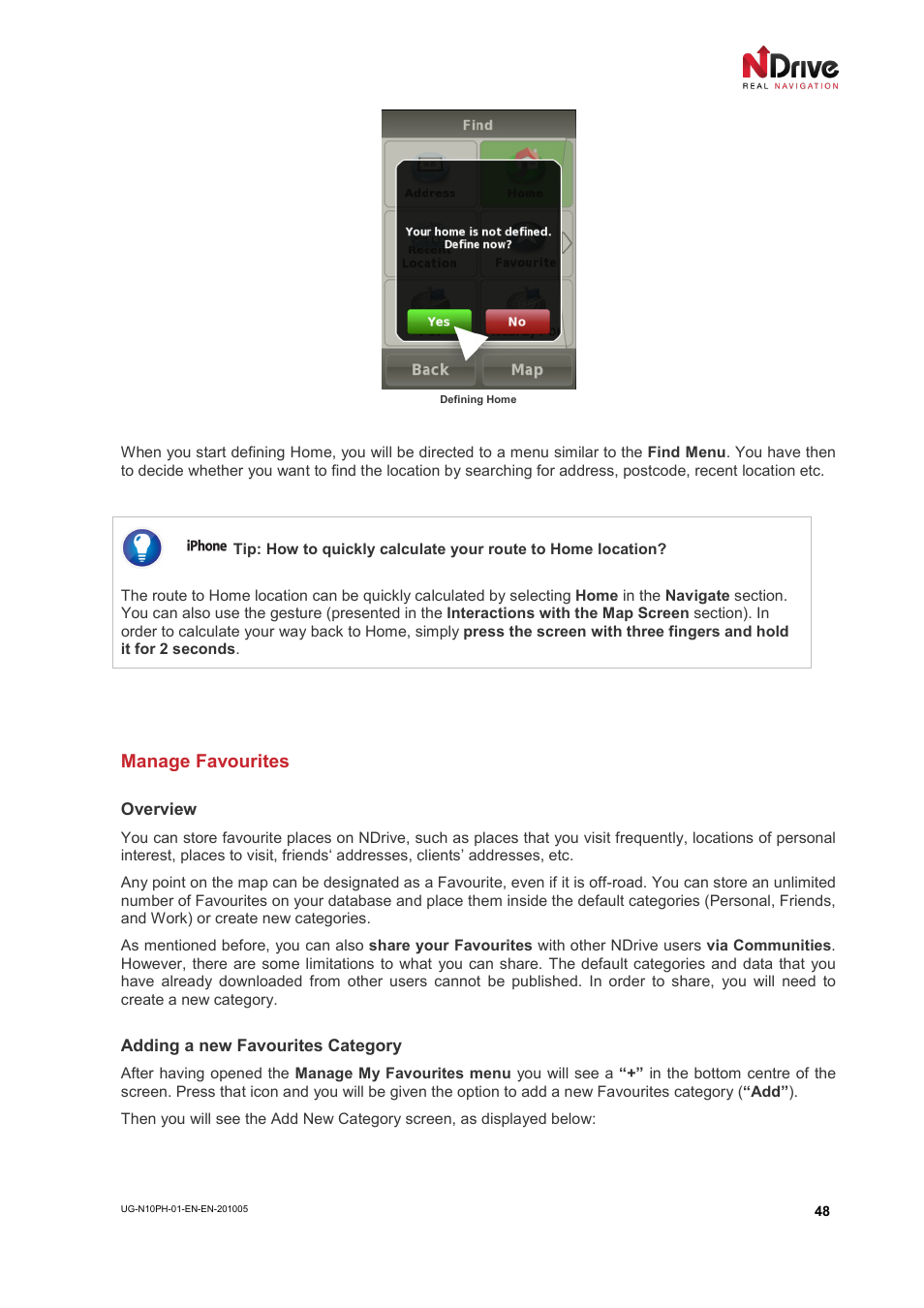 Manage favourites | NDrive 10 for phones User Manual | Page 49 / 67