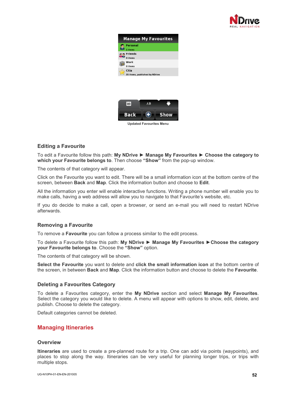 Managing itineraries | NDrive 10 for phones User Manual | Page 53 / 67