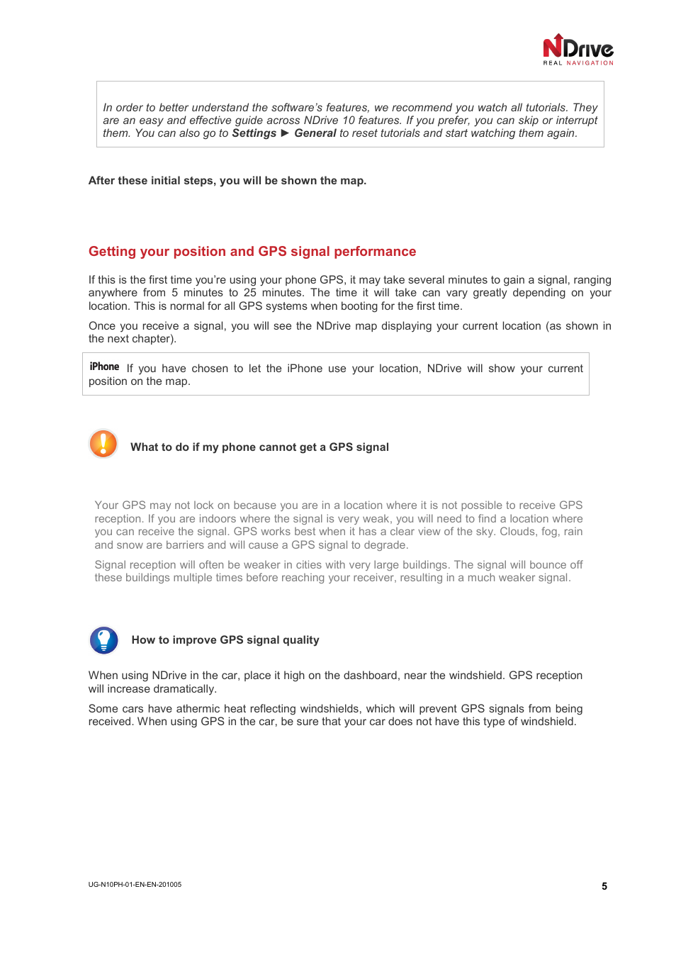 Getting your position and gps signal performance | NDrive 10 for phones User Manual | Page 6 / 67