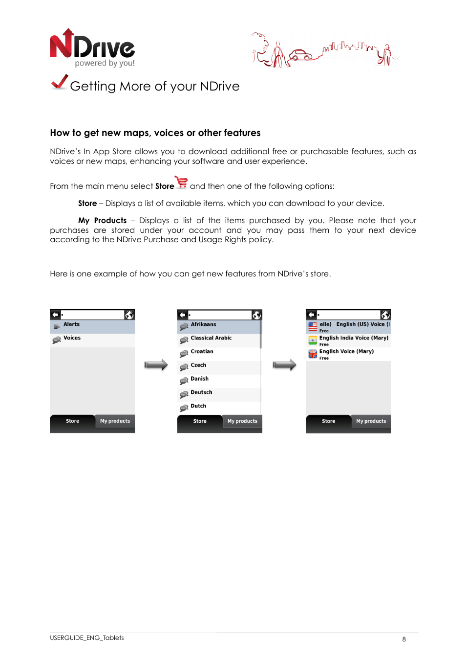 Getting more of your ndrive, How to get new maps, voices or other features | NDrive 11 for tablets User Manual | Page 9 / 16